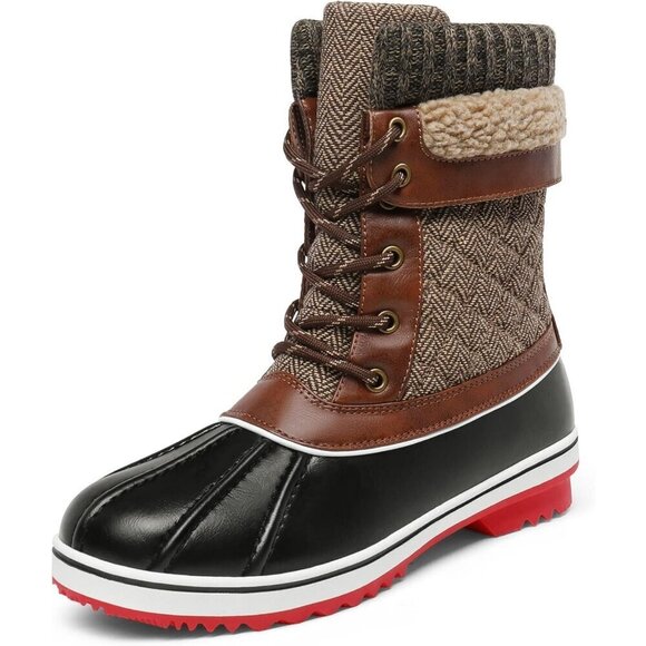 Shoes - Women’s Brown Winter Snow Boots Mid Calf Waterproof Warm Outdoor Shoes